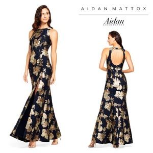 AIDAN MATTOX Floral Jacquard Mermaid Gown
